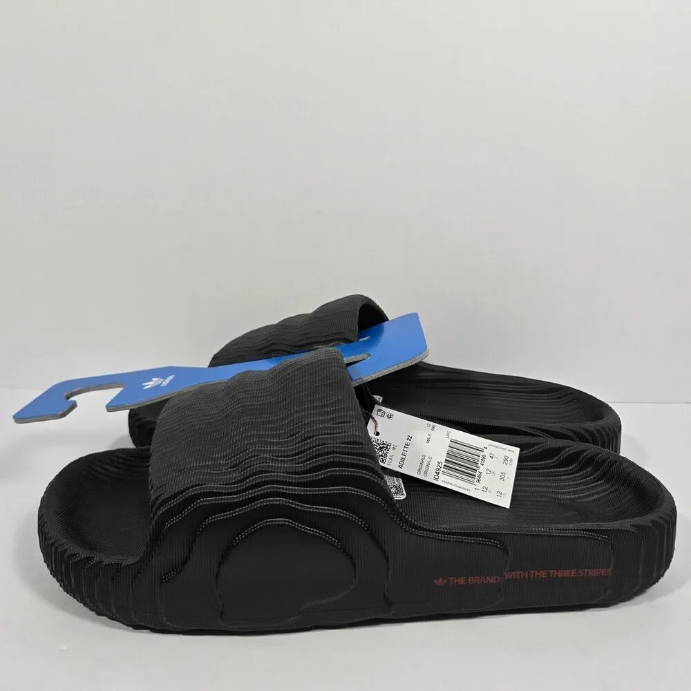 Adidas Adilette 22 Slides Black Scarlet Slip On Sandals Mens Size 12 NEW ID4925